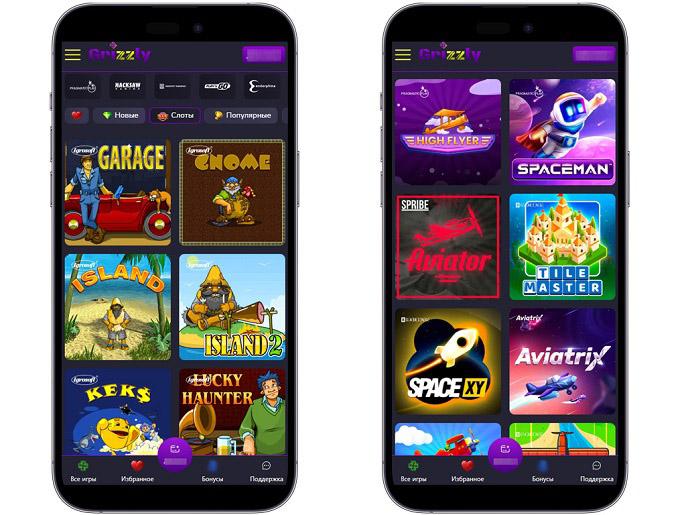 Игровой каталог в Grizzly Casino